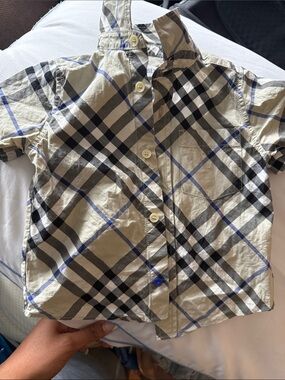 Burberry Kids Tan Plaid Button-Front Shirt with Navy Accents